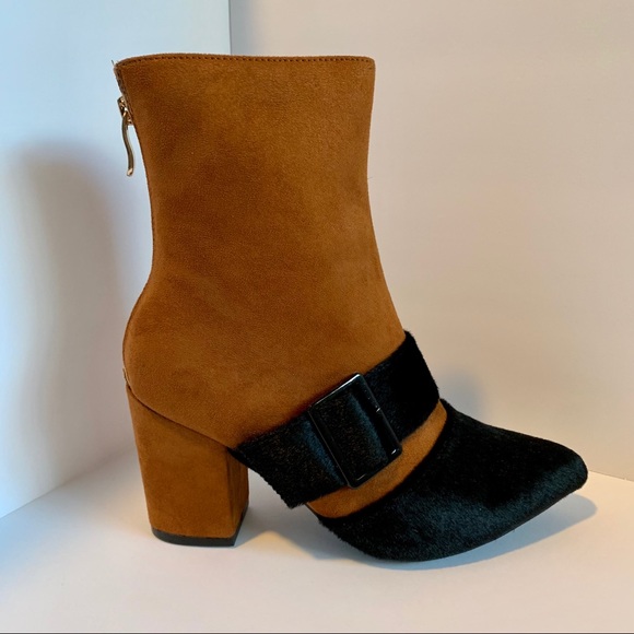 Mackin J Shoes - MackinJ Two Toned Booties Black Brown Velvet Suede